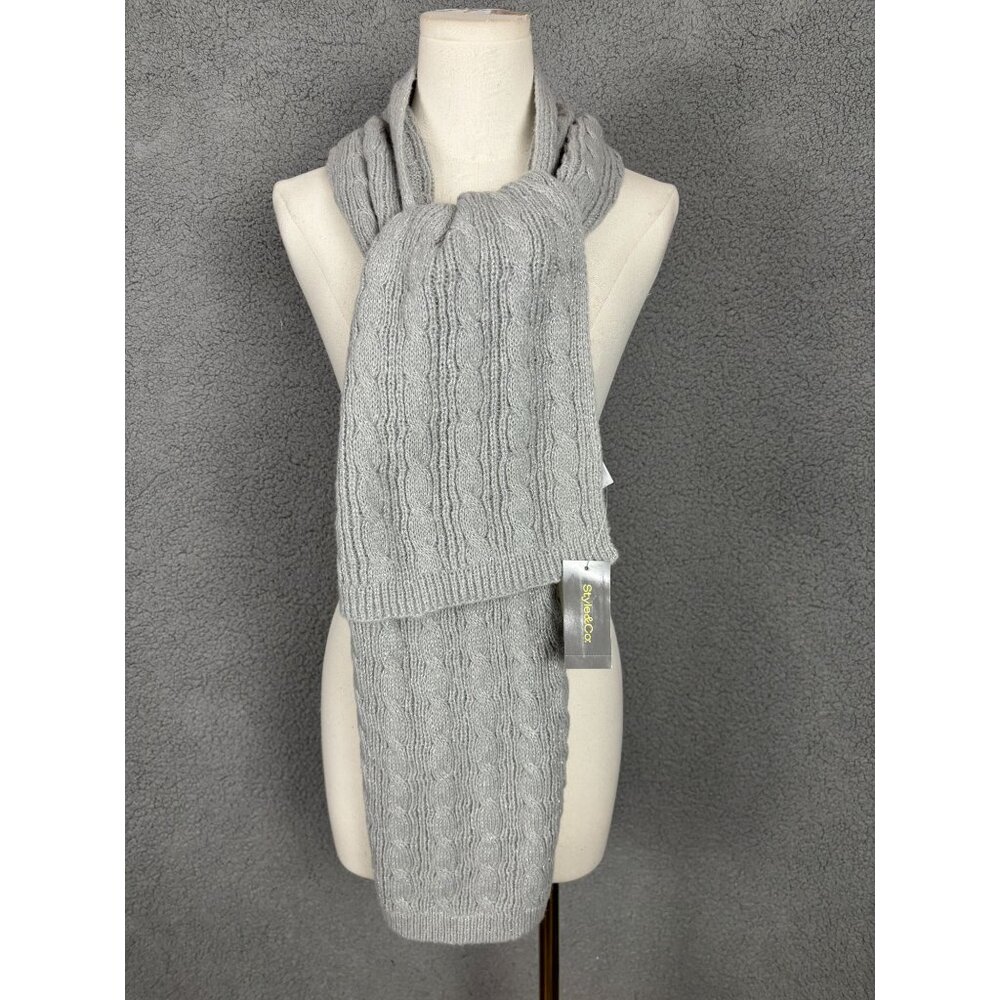 Style & Co Women's Ribbed Edge Shine Cable Knit Scarf Gray One Size New With Tag